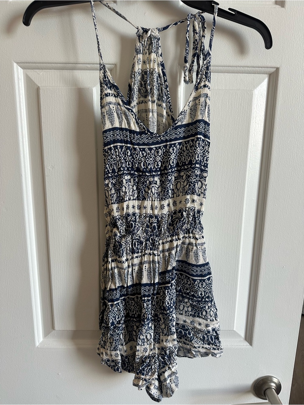 Lush Navy and Cream Printed Halter Romper